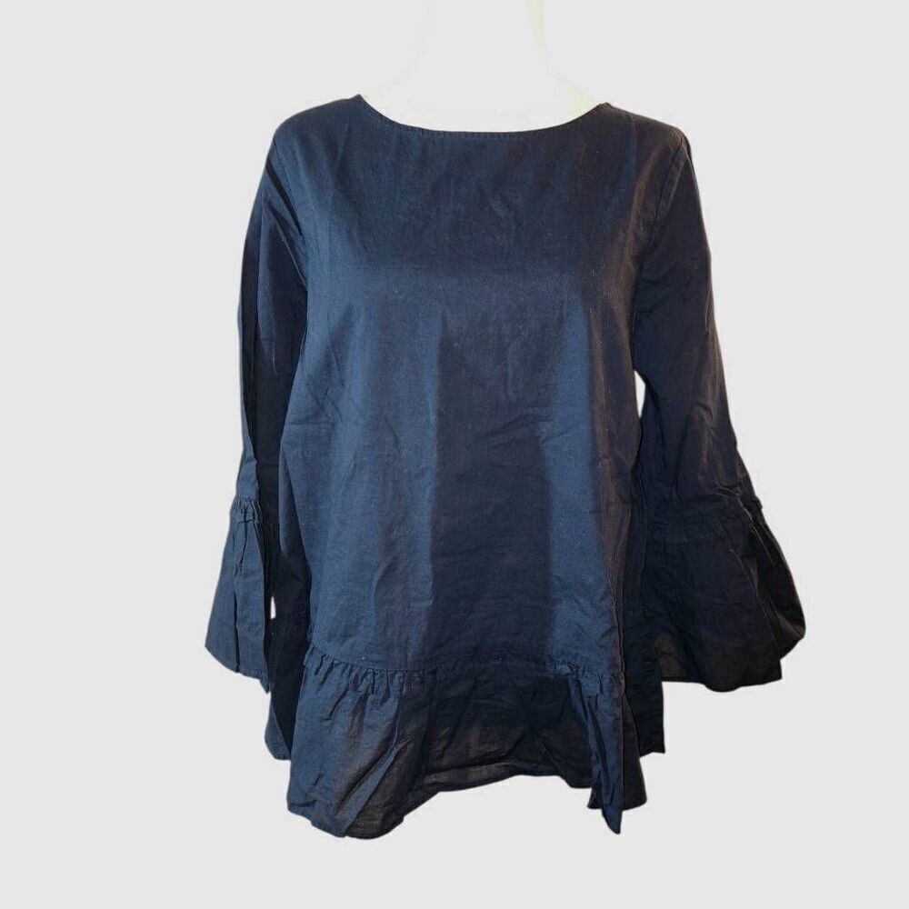 DG2 Diane Gilman Women's Size Medium Black 100% Cotton Baby Doll Blouse